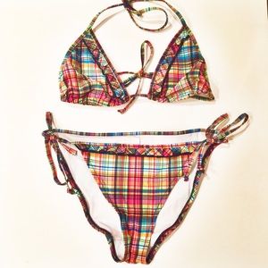 NEW VICTORIA'S SECRET MULTICOLOR PLAID BIKINI SZ S