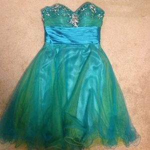 Jeweled turquoise/light green homecoming dress