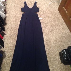 Navy maxi dress with cut outs and open back