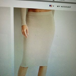 Taupe ribbed midi knit pencil skirt