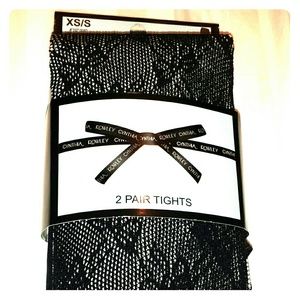 2 Pairs Cynthia Rowley Bow & Black Tights. NWT.