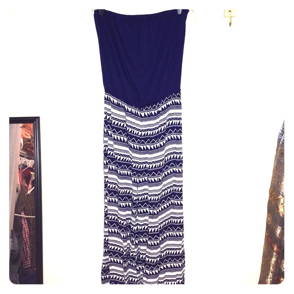 Dark blue Aztec strapless jumpsuit - Picture 1 of 1