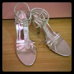 Silver rhinestone heels