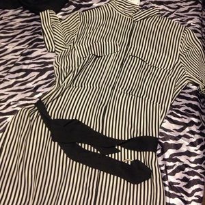 Striped dress w. attached belt