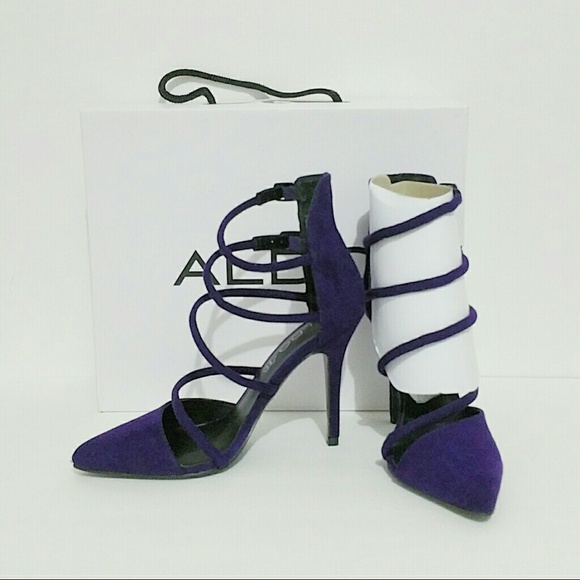 Aldo Multi Strap Purple Heel Faux Suede