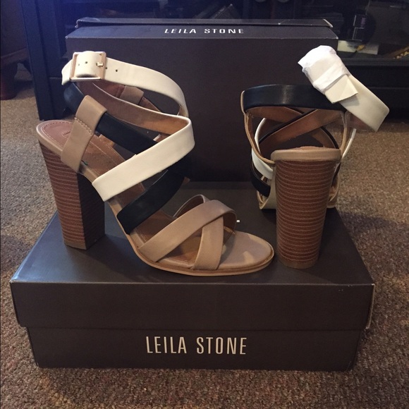 Black tan and white sandals