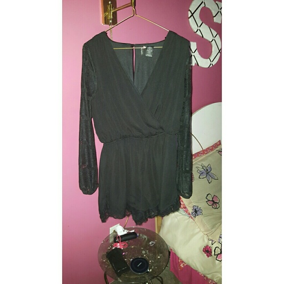 Black romper with lace sleeves