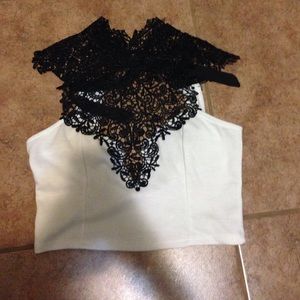 Black lace and white agaci crop top