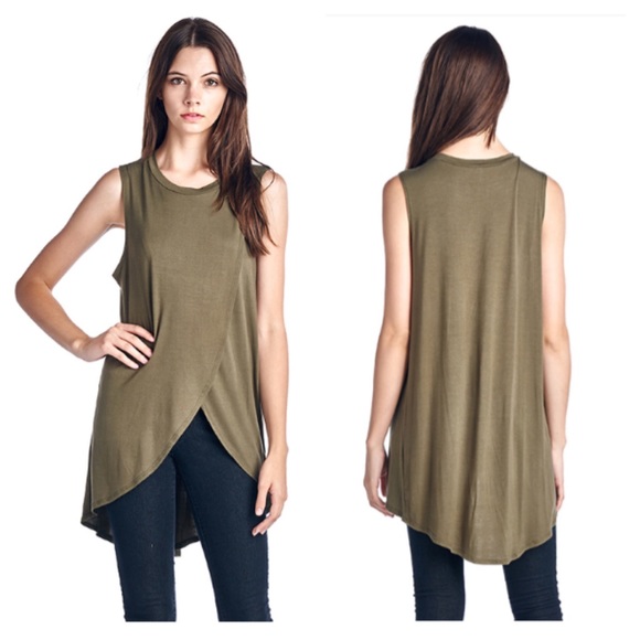 Tops - ❗️LAST ONES❗️ Chic High Low Olive Split Tank Shirt