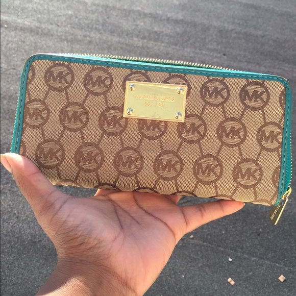 Michael Kors Brown/Teal Continental Wallet 8x4x1
