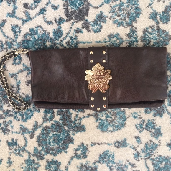 Elliott Lucca Brown leather fold over clutch