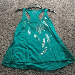 Teal feather shirt
