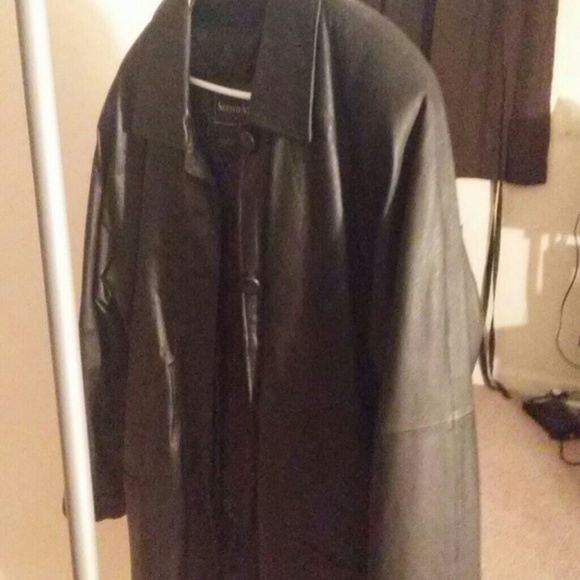 Mid length leather coat