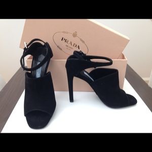 Prada Black Suede peep toe