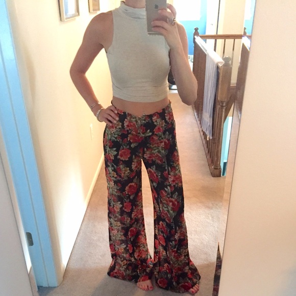 Semi sheer floral patterned pants