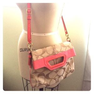 Coach Bonnie fold over cross body -Coral accent