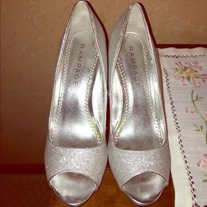 Silver, glitter, high heeled shoes