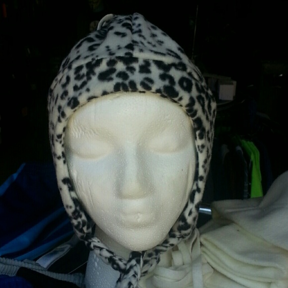 Black and white leopard fleece ski hat