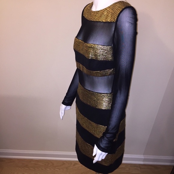 Black and Gold Mesh Dress. Evening Wear - Picture 2 of 3