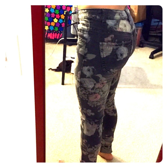 Floral print jeans