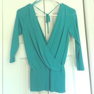 Gap Teal DoubleV TieBack Sweater w/Gathered Bottom