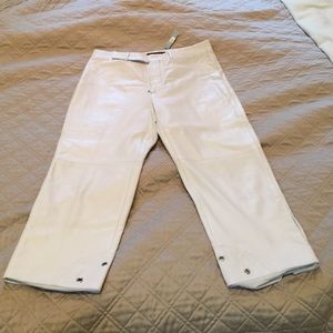 John Bartlett white leather Capri pants
