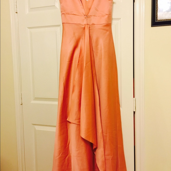 Salmon V-neck fairy tale bridesmaid dress. - Picture 2 of 4