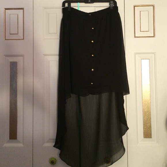 Charlotte Russe Hi-Lo Black Skirt w/ Gold Buttons