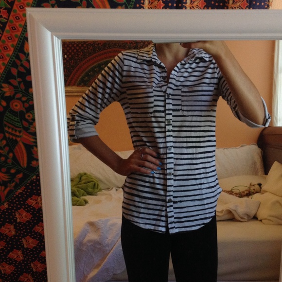 Black and White Striped Button Down