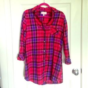 Victoria's Secret Red and Silver Plaid Sleep Shirt