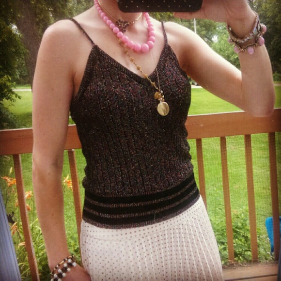 SOLD!! Designer Vintage Metallic & Black Tank Top - Picture 2 of 4