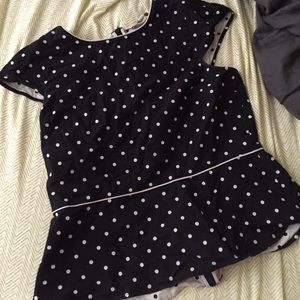Black and cream polka dot peplum top