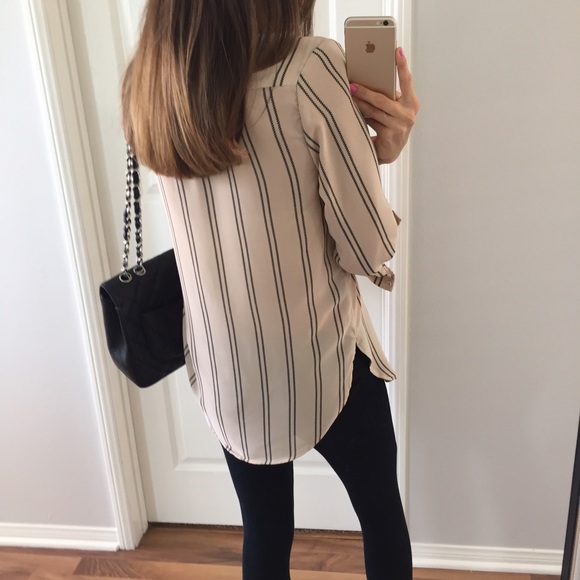 Sold • 💜HP! • Black & Taupe Striped Blouse - Picture 2 of 4