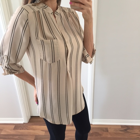Sold • 💜HP! • Black & Taupe Striped Blouse - Picture 3 of 4