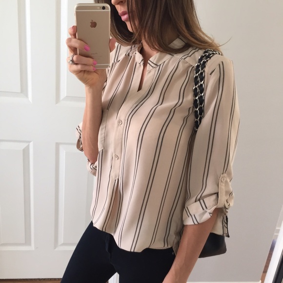Sold • 💜HP! • Black & Taupe Striped Blouse - Picture 4 of 4