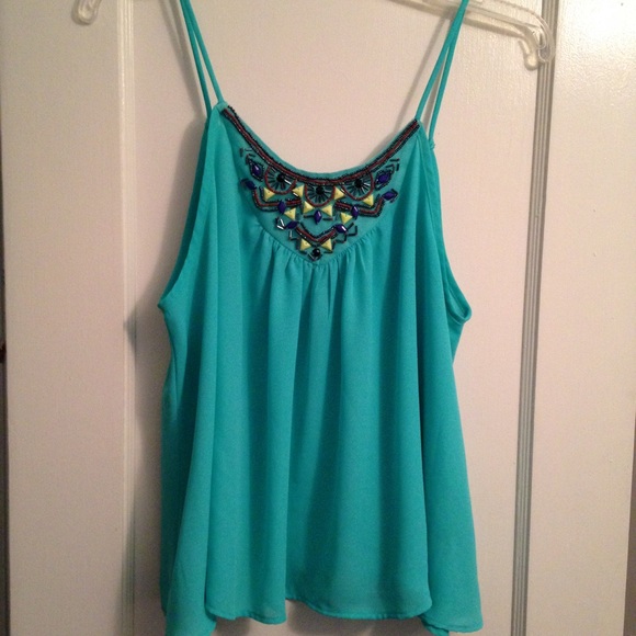 Charlotte Russe teal tank top with beading