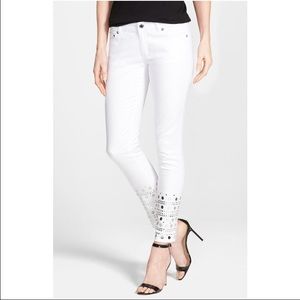 MICHAEL KORS White Skinny Mirror Hem Jeans