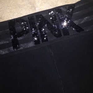 PINK sparkly black yoga shorts