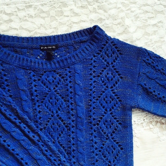 Blue Open Knit Cable Sweater - Picture 2 of 3