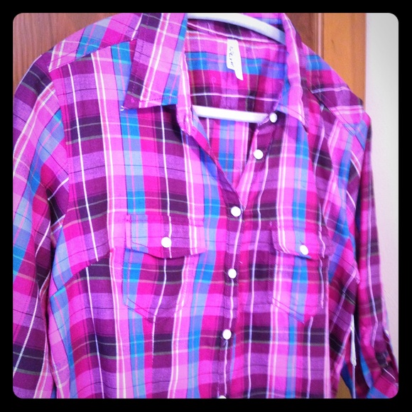 Pink plaid button down