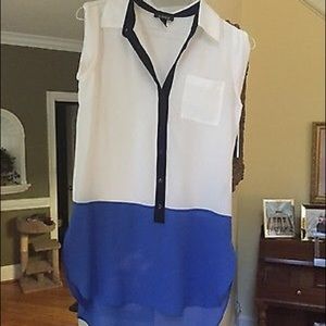 High-Low A.Byer White/Blue Colorblock Blouse