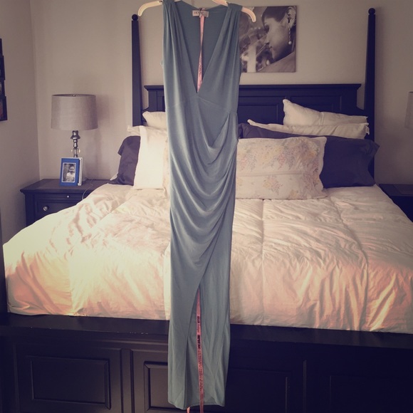 Blue Silken Jersey Deep V Maxi Dress