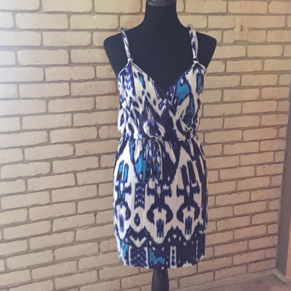 Blue and black print dress size L