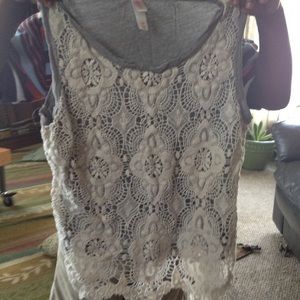 Gray and White Floral/Lace Top