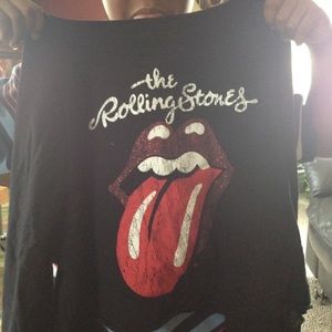 Black and Red Rolling Stones Cropped Sweater