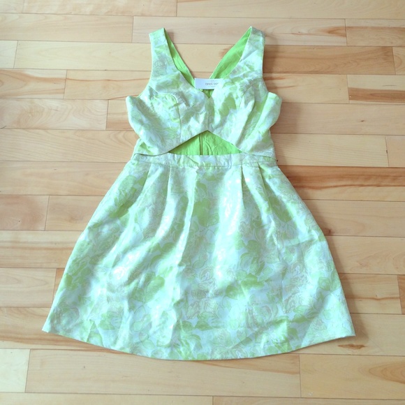 Green and gold print cutout dress