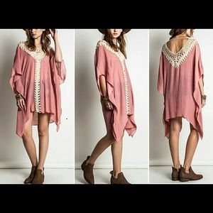 Over Size Crochet Lace Caftan Mini Dress/Tunic Top