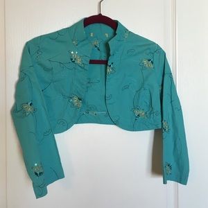 Vintage teal crop jacket with 3 quarter sleeves