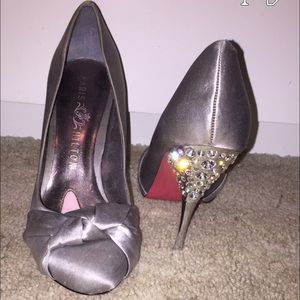 Paris Hilton silver heels with diamond heel