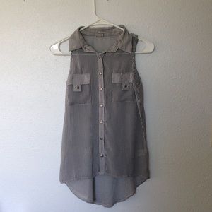 Stripped collared sheer top